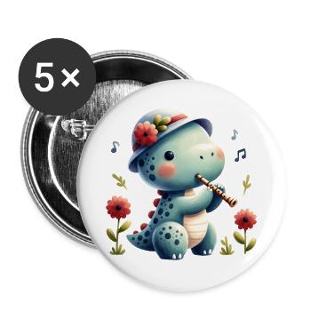 Cute Dino Playing Flute Design - Buttons small 1''/25 mm (5-pack) - white - Front
