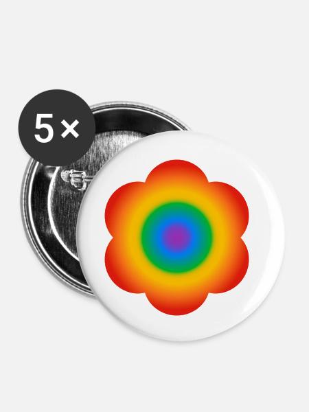 Regenbogen-Blume - Buttons klein 25 mm (5er Pack) - Weiß
