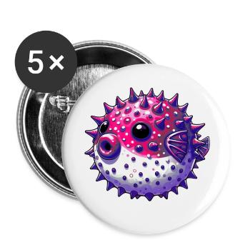 Kugelfisch - Buttons klein 25 mm (5er Pack) - Weiß - Vorne