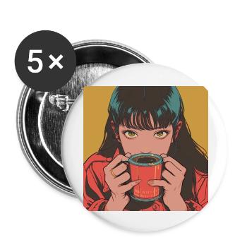 80s anime girl calming high quality fashion print - Buttons small 1''/25 mm (5-pack) - white - Front