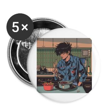Années 80 Anime Guy Calmant Impression de mode de haute qualité - Lot de 5 petits badges (25 mm) - blanc - Devant