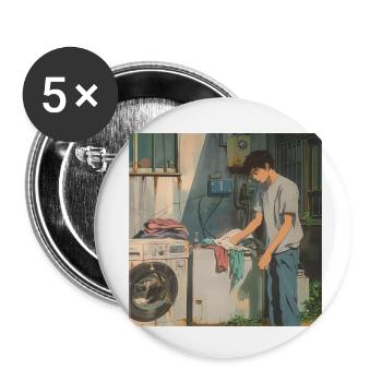 80s anime guy calming high quality fashion print - Buttons small 1''/25 mm (5-pack) - white - Front