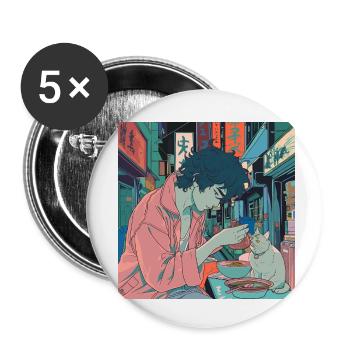 80s anime guy calming high quality fashion print - Buttons small 1''/25 mm (5-pack) - white - Front