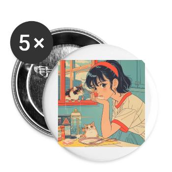 80s anime girl calming high quality fashion print - Buttons small 1''/25 mm (5-pack) - white - Front
