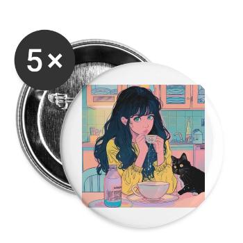 80s anime girl calming high quality fashion print - Buttons small 1''/25 mm (5-pack) - white - Front
