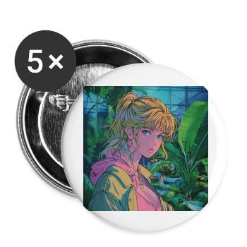 80s anime girl calming high quality fashion print - Buttons small 1''/25 mm (5-pack) - white - Front