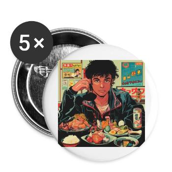 Années 80 Anime Guy Calmant Impression de mode de haute qualité - Lot de 5 petits badges (25 mm) - blanc - Devant