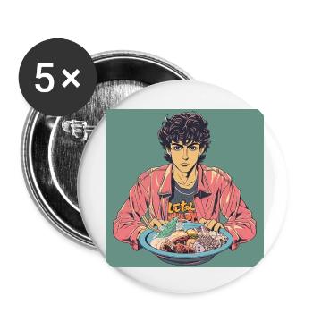 80s anime guy calming high quality fashion print - Buttons small 1''/25 mm (5-pack) - white - Front
