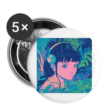 80s anime plantlover listening to music print - Buttons small 1''/25 mm (5-pack) - white - Front