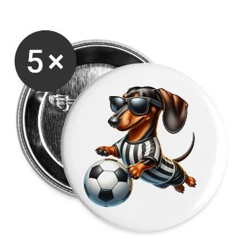 Dachshund Soccer Player Viennese Dog Fan - Buttons small 1''/25 mm (5-pack) - white - Front