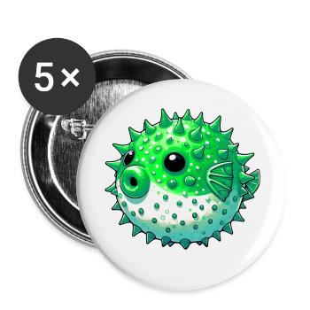 Kugelfisch - Buttons klein 25 mm (5er Pack) - Weiß - Vorne