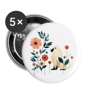 Floraler Löwe - Buttons klein 25 mm (5er Pack) - Weiß - Vorne