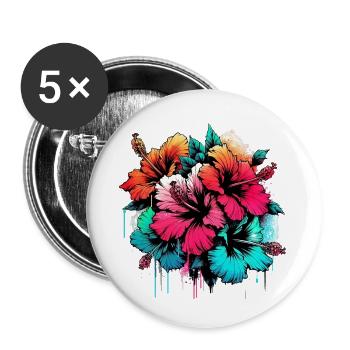 Hibiskusblüten - Buttons klein 25 mm (5er Pack) - Weiß - Vorne