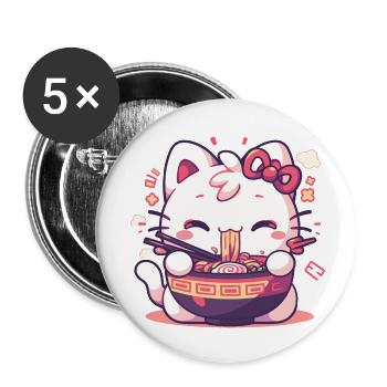 Cat eating Ramen - Buttons small 1''/25 mm (5-pack) - white - Front