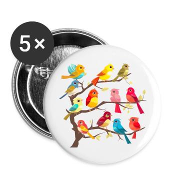 Colorful birds on the branches - Buttons small 1''/25 mm (5-pack) - white - Front