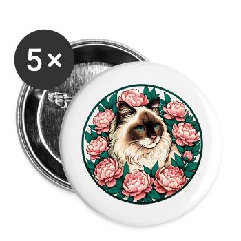 Chat de race Ragdoll - Lot de 5 petits badges (25 mm) - blanc - Devant