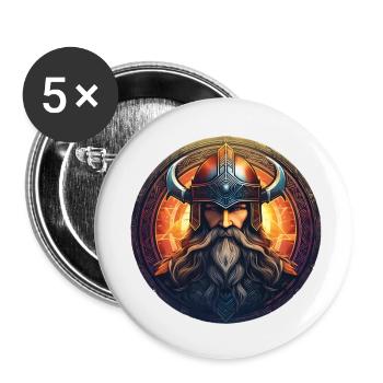 Viking Krieger mit Helm und Szenerie - Buttons klein 25 mm (5er Pack) - Weiß - Vorne