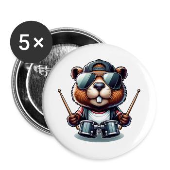 Cool Beaver Drummer Rock Music Animal - Buttons small 1''/25 mm (5-pack) - white - Front