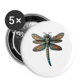 Bunte Libelle - Buttons klein 25 mm (5er Pack) - Weiß - Vorne