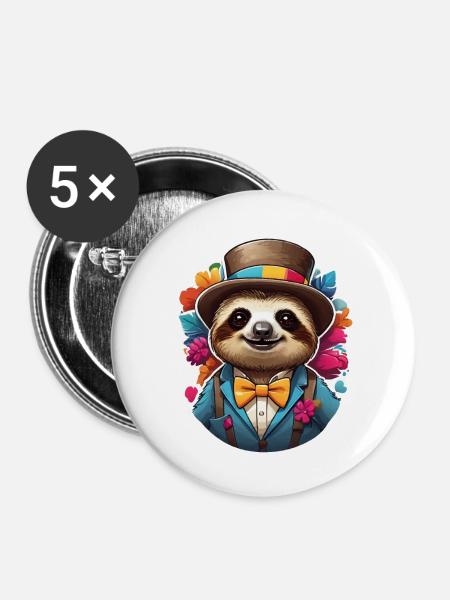 Lustiges Faultier Comic - Buttons klein 25 mm (5er Pack) - Weiß