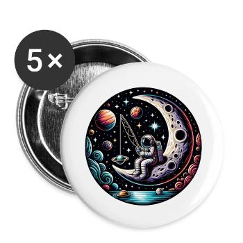 Un astronaute est assis sur le croissant de lune et pêche - Lot de 5 petits badges (25 mm) - blanc - Devant