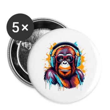 DJ Singe Orang-outan - Lot de 5 petits badges (25 mm) - blanc - Devant