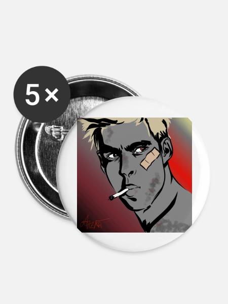 Mann mit Zigarette - Buttons klein 25 mm (5er Pack) - Weiß