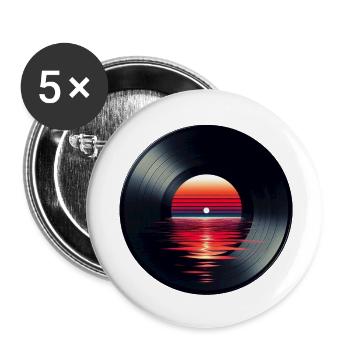 Disque de musique LP vinyle, Retro Sunset - Lot de 5 petits badges (25 mm) - blanc - Devant