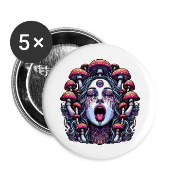 Trippy Frauengesicht mit Magic Mushrooms - Buttons klein 25 mm (5er Pack) - Weiß - Vorne