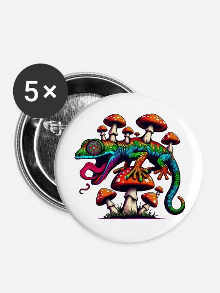 Psychedelic Magic Gecko - Buttons klein 25 mm (5er Pack) - Weiß