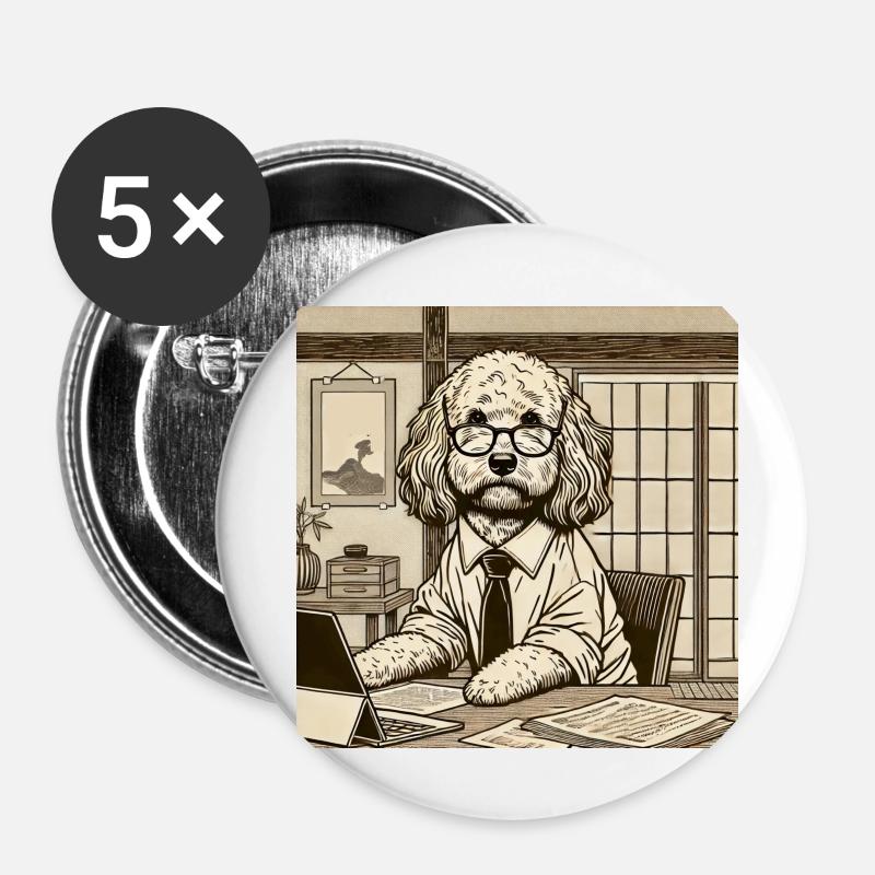 Japan Ukijo e Stil Schreibtisch Cockapoo - Buttons klein 25 mm (5er Pack) - Weiß