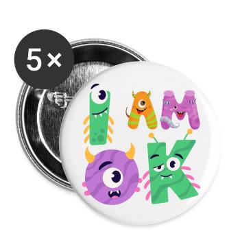OK Monstre - Lot de 5 petits badges (25 mm) - blanc - Devant