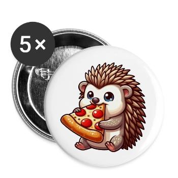 Drôle de hérisson mangeant une pizza aux olives et au fromage - Lot de 5 petits badges (25 mm) - blanc - Devant