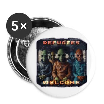 Out of Space - Refugees Welcome Design - Version 3 - Buttons klein 25 mm (5er Pack) - Weiß - Vorne