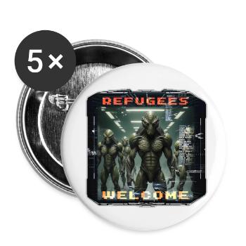 Out of Space - Refugees Welcome Design - Version5 - Buttons klein 25 mm (5er Pack) - Weiß - Vorne