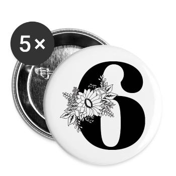 Number 6 Black Floral -6th Floral Anniversary - Buttons small 1''/25 mm (5-pack) - white - Front