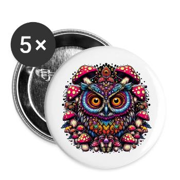 Hibou psychédélique - Lot de 5 petits badges (25 mm) - blanc - Devant