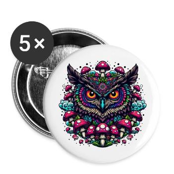 Hibou psychédélique - Lot de 5 petits badges (25 mm) - blanc - Devant
