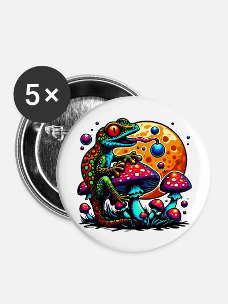 Psychedelischer Frosch mit Pilzen - Buttons klein 25 mm (5er Pack) - Weiß