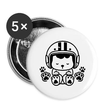 Chien avec Casque - Lot de 5 petits badges (25 mm) - blanc - Devant