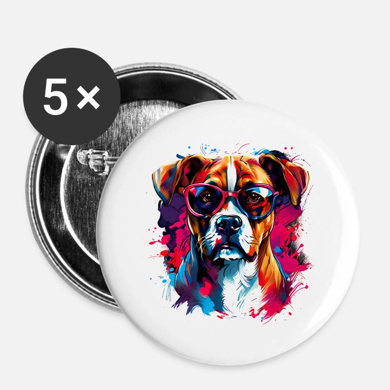 Cooler Boxer Hund - Buttons klein 25 mm (5er Pack) - Weiß
