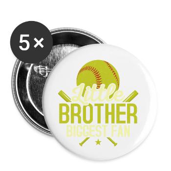 Little Brother Biggest Fan Baseball Softball - Buttons klein 25 mm (5er Pack) - Weiß - Vorne