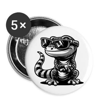 Gecko mit Sonnenbrille - Buttons klein 25 mm (5er Pack) - Weiß - Vorne