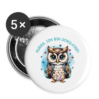 Owl - Flowers - petrol | Hooray, I'm a schoolchild - Buttons small 1''/25 mm (5-pack) - white - Front