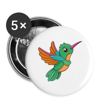 Colibri Mascotte mignonne Personnage de dessin animé Kawaii - Lot de 5 petits badges (25 mm) - blanc - Devant