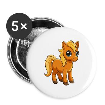 Pferd Niedliche Maskottchen Zeichentrickfigur Kawaii - Buttons klein 25 mm (5er Pack) - Weiß - Vorne