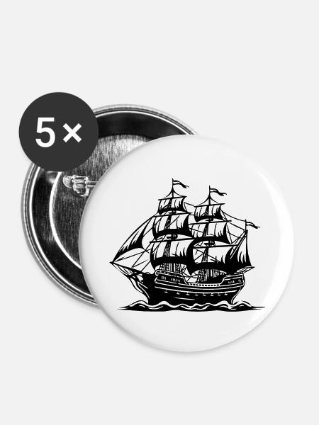 Piratenschiff - Buttons klein 25 mm (5er Pack) - Weiß