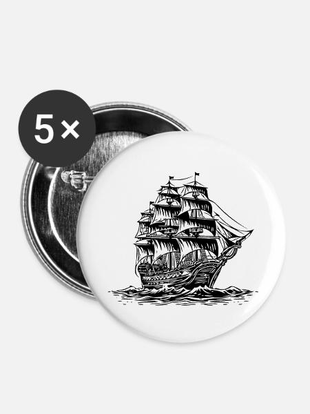 Piratenschiff - Buttons klein 25 mm (5er Pack) - Weiß