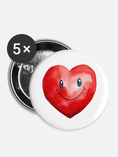 Wasserfarben Herz - Buttons klein 25 mm (5er Pack) - Weiß