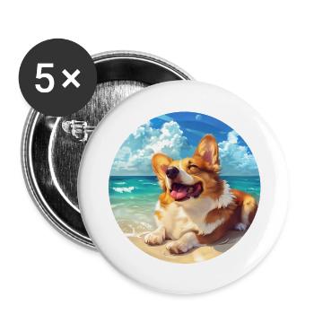 Corgi Beachside Joy Illustration - Buttons small 1''/25 mm (5-pack) - white - Front